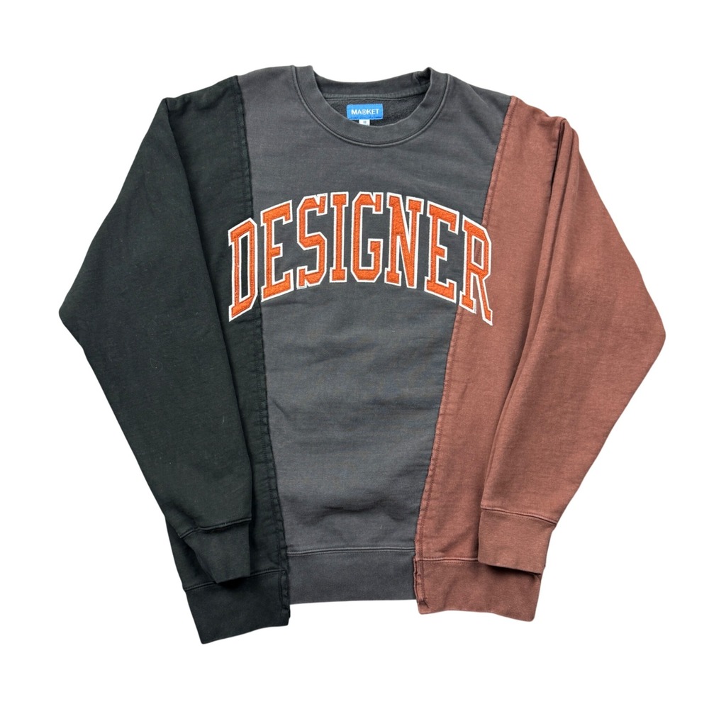 Market Designer Crewneck Sweatshirt Mens Medium Grey Black Brown Streetwear